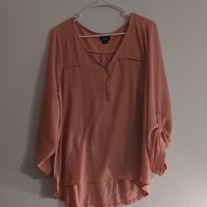 Simply Emma Coral Blouse with Zipper Accent